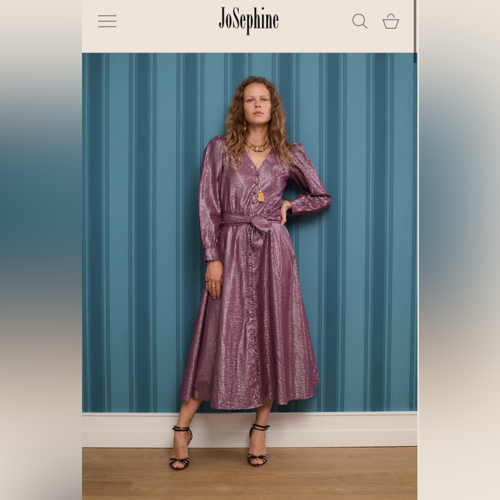 Josephine Metallic Plum Long Sleeve Maxi Dress